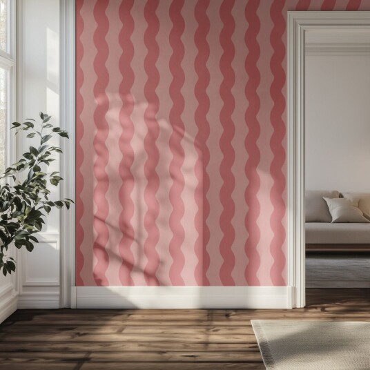 Tapet – Rosa bølgete striper