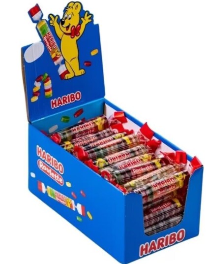 Ert Godis 50 stk Haribo Roulette Fruit Vingummi med Fruktsmak Hel Eske 125 kg