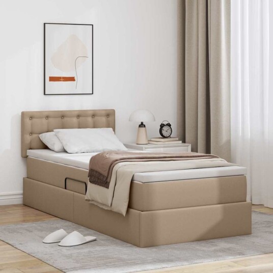 vidaXL Seng med lagring og madrass Cappuccino 90 x 200 cm Kunstlær vidaXL Seng med lagring og madrass Cappuccino 90 x 200 cm Kunstlær