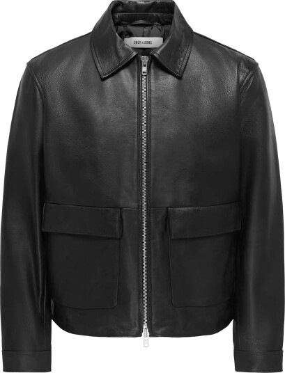 ONLY & SONS Onsandy Leather Jacket Otw Black XL