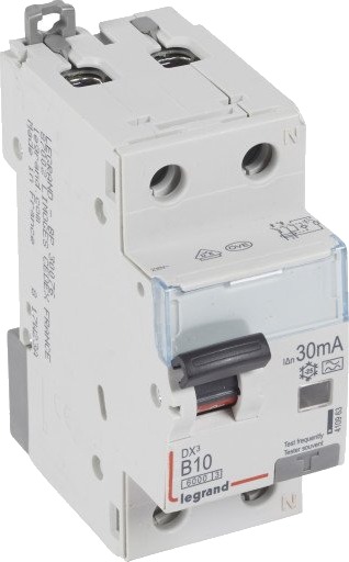 Legrand DX3 kombinasjonsbryter HPFI RCBO B 10A 30mA 2P, 6/10kA, 2M, type A Legrand DX3 kombinasjonsbryter HPFI RCBO B 10A 30mA 2P, 6/10kA, 2M, type A