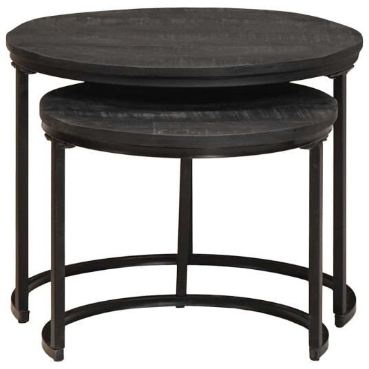 Nestende Kaffebord 2 pcs Svart Massivt mangotre og stål