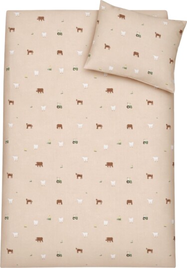 By Mats Bondegårdsmotiv sengetøy   100% bomull   Junior sengetøy 100x140 cm   Beige med bondegårdsmotiver