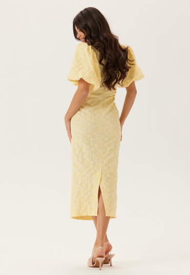 Bubbleroom Puff Sleeve Jacquard Midi Dress Yellow 38 Bubbleroom Puff Sleeve Jacquard Midi Dress Yellow 38