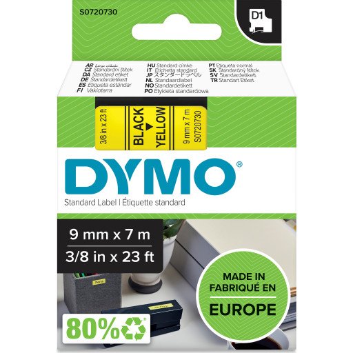 Dymo Tape D1 9mm Svart/gul