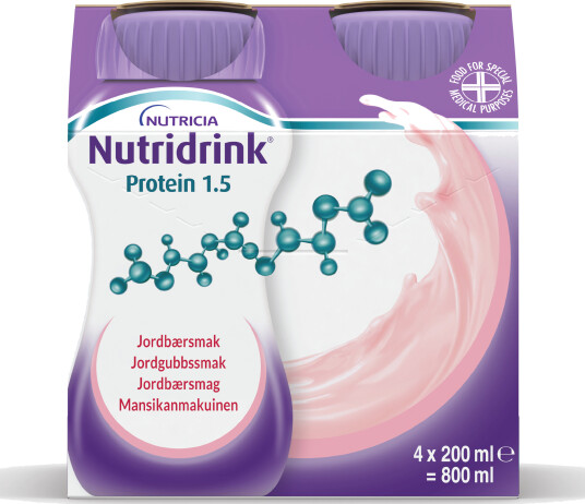 Nutridrink Protein 1.5 næringsdrikk jordbær 4x200 ml Nutridrink Protein 1.5 næringsdrikk jordbær 4x200 ml