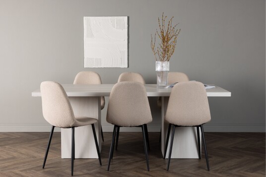 Venture Home Olga Matgruppe 200 cm Rektangulær med 6 Polar Stoler Beige