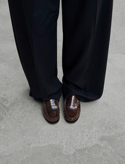 ALOHAS Rivet Vintage Effect Coffee Brown Leather Loafers Brown 36 ALOHAS Rivet Vintage Effect Coffee Brown Leather Loafers Brown 36