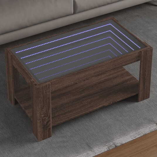  Salongbord med LED brun eik 93x53x45 cm konstruert tre 847559