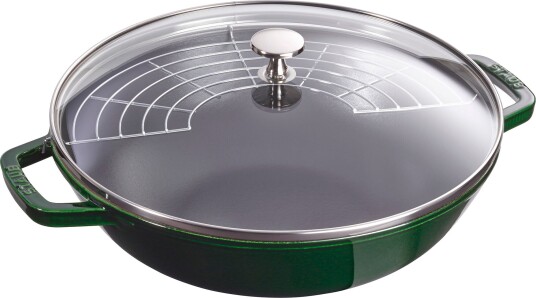 Staub Støpejerns Wok Med Lokk 30 Cm Grønn Staub Støpejerns Wok Med Lokk 30 Cm Grønn