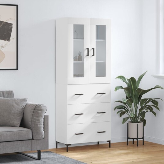 vidaXL Highboard hvit 69,5x34x180 cm konstruert tre 8720845478230