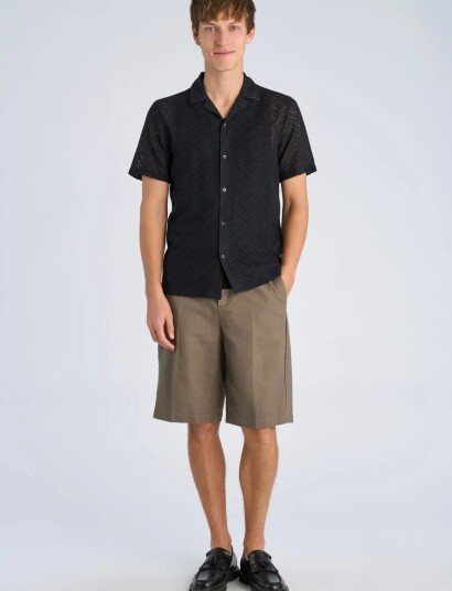 Lindbergh Texture Resort Shirt S/S - Black - L