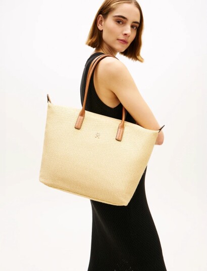 Tommy Hilfiger Popette Tote Raffia Beige ONE SIZE
