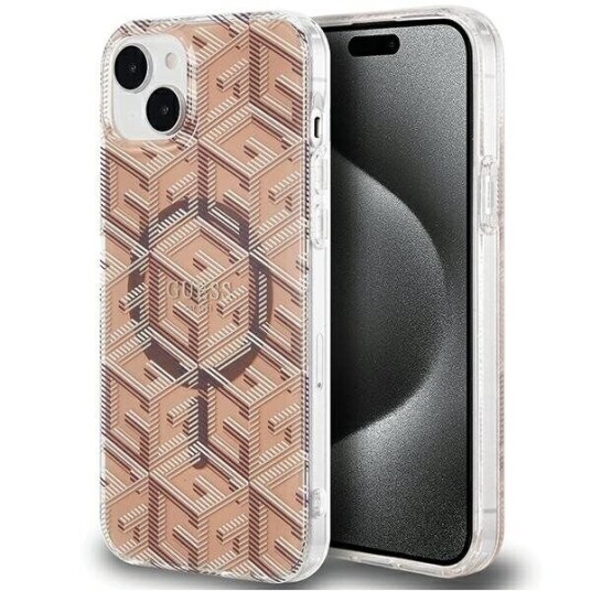 Original Frontpaneldeksel Guess Guhmp15shgcustgw For Iphone 15 Plus (Kompatibel Med Magsafe / Iml Gcube / Brun)