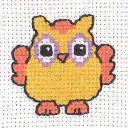 Permin Broderisett Aida Oransje Ugle 8x8cm