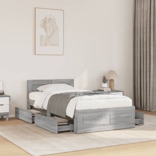 Sengeramme med hodegavl grå sonoma 90x190 cm konstruert tre 8721102856204