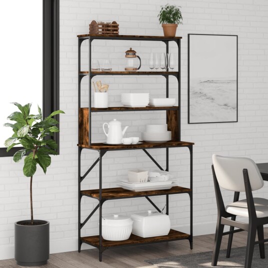 Bakehylle 6 hyller røkt eik 90x40x180 cm konstruert tre 834222 Bakehylle 6 hyller røkt eik 90x40x180 cm konstruert tre 834222