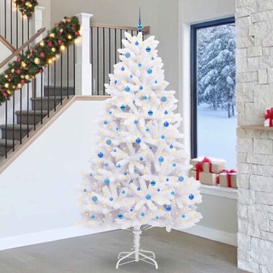 vidaXL Kunstig sammensatt juletre med 300 LED Hvit 270 cm PVC og stål
