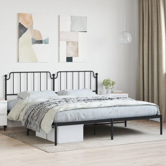 vidaXL Sengeramme i metall med sengegavl svart 200x200 cm 8721012212039