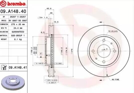 Bremseskive BREMBO 09.A148.41
