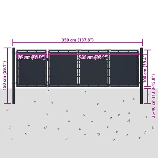  Hageport stål 350x100 cm antrasitt