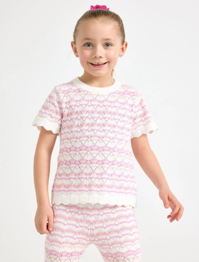 Lindex Pattern Knit Top With Short Sleeve Cream 116