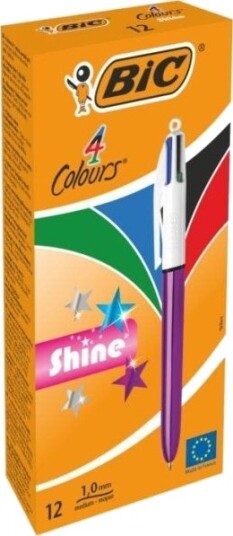 Bic 4 Colours Shine, Multifunksjonell Kulepenn, Flerfarget, 12 Stykker, Medium