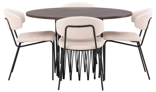 Venture Design Stone round & Chico spisegruppe Hvit/mokka 4 stoler & bord 120 cm