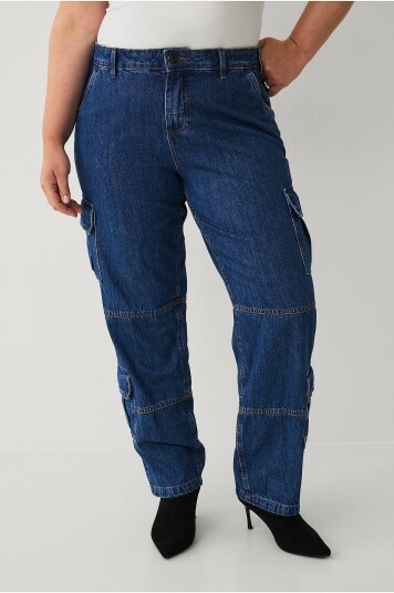 Zizzi Jeans jTami Staight Cargo Blå