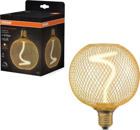 Osram Decor   Led Filamentlyspære   Form: G125   Klar Finish   E27   3.5 W Ekvivalent 18 W   Komfort Varmt Hvitt Lys   1800 K   Gull