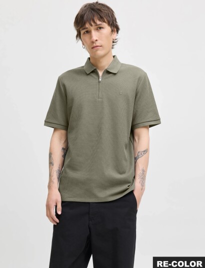 Jack & Jones Jjeaustin Zip Polo Ss Noos Khaki green L