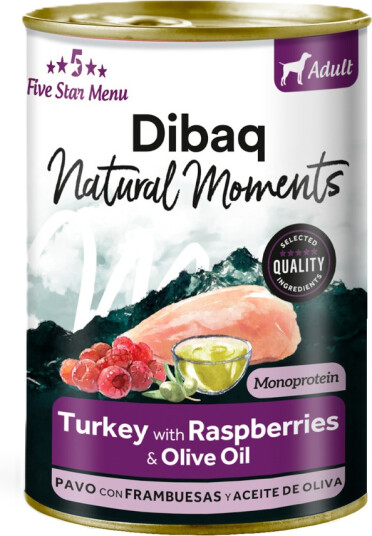 Dibaq Natural Moments Våt hundefôr med kalkun og bringebær 380 g