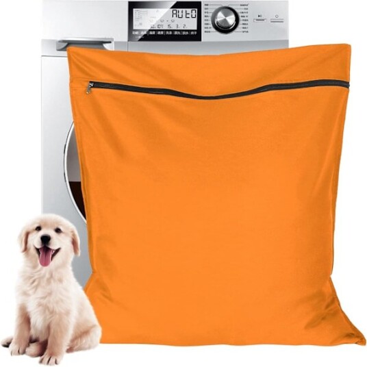 Oransje vaskepose for kjæledyr hindrer at dyrehår blokkerer vaskemaskinen stor størrelse ideell for hund katt hest kanin 70x80cm
