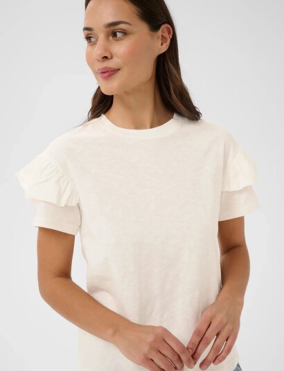 Kaffe Kaerin Flounce T-Shirt - Cream - XL Kaffe Kaerin Flounce T-Shirt - Cream - XL