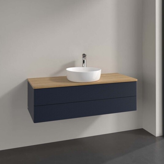 Villeroy & Boch Antao Servantskap med 2 skuffer 120x50x36 cm m/lys Blå Matt/Eik