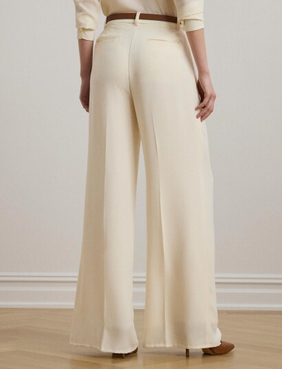 Lauren Ralph Lauren Double Faced Georgette Wide Leg Pant Cream 44
