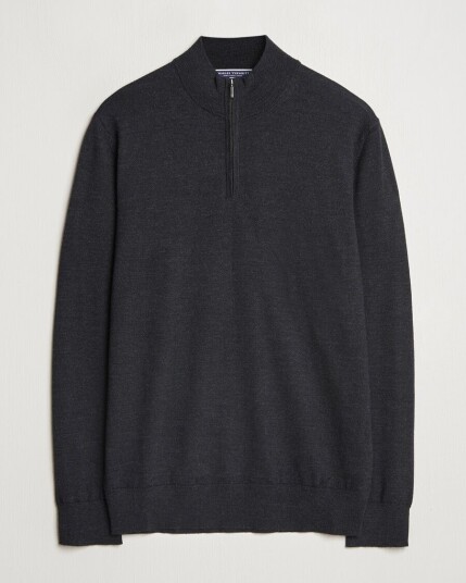 Charles Tyrwhitt Pure Merino Zip Neck Jumper Dark Charcoal