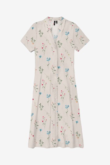 Vero Moda Kjole vmJosie S/S Calf Shirt Dress Wvn GA Beige
