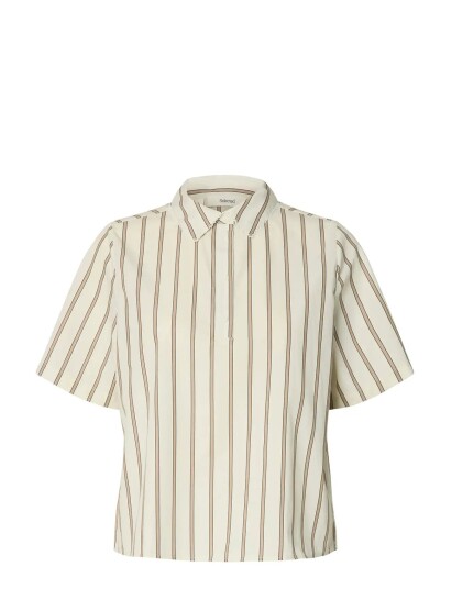 Selected Slfgina Relaxed Ss Crochet Edge Polo B Cream 38