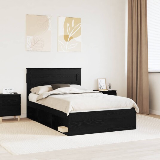 Sengestamme med madrass Svart 135 x 190 cm Massiv furu