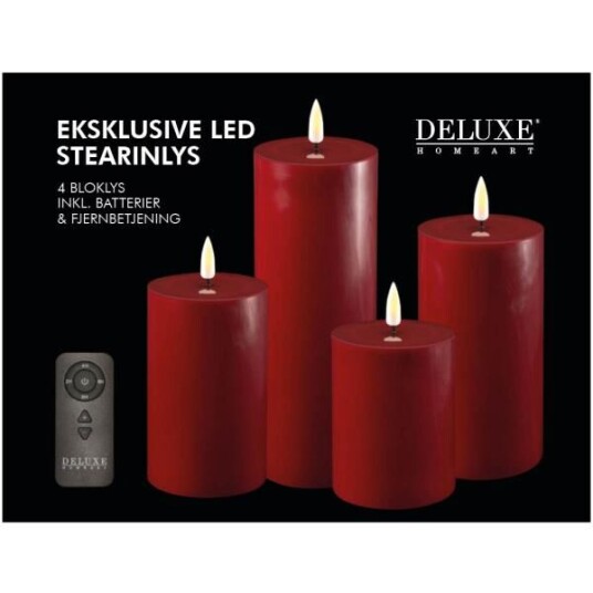 DeluxeHomeart LED gaveeske lys 4 stk fjernkontroll og batterier bordaux rød
