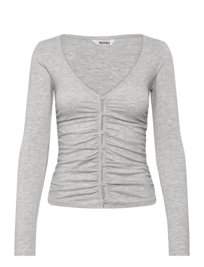 Monki Belle B Ruched V Neck Cardigan Grey M Monki Belle B Ruched V Neck Cardigan Grey M