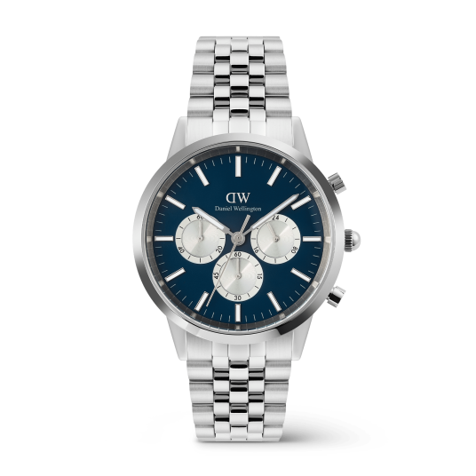 Daniel Wellington DW Watch Iconic Chronograph Arch 5 Link Arctic Panda Silver 42mm