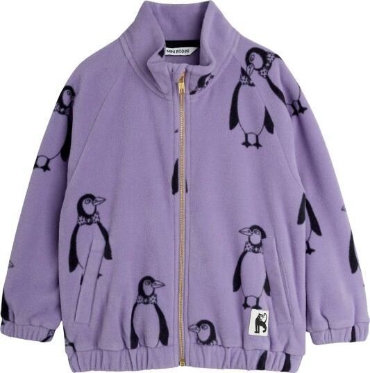 Mini Rodini Penguin Aop Fleece Jacket   Purple   104/110