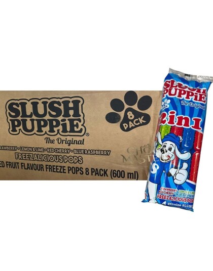 20 stk 8 Pakninger med Slush Puppie 2 i 1 Freeze Pops   Saft Is med 4 Forskjellige Smaker 600 ml   Hel eske USA Import