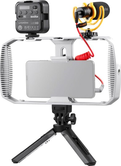 Godox Vlogging Kit Vk1 Vloggekitt – Shotgun-Mikrofon, Led-Lys, Smarttelefonstativ, Mini-Tripod Godox Vlogging Kit Vk1 Vloggekitt – Shotgun-Mikrofon, Led-Lys, Smarttelefonstativ, Mini-Tripod