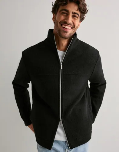 Selected Men Slhnealy Ls Knit Full Zip Cardigan Gensere med glidelås Svart