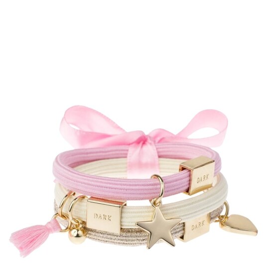 DARK Hair Ties Charm Combo Yellow & Pink With Gold 3pcs DARK Hair Ties Charm Combo Yellow & Pink With Gold 3pcs