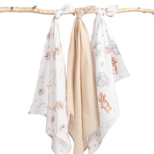 Sensillo Musselinkluter / Gulpekluter 3 pk Beige Bear