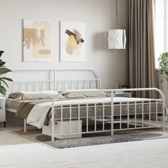 vidaXL Sengeramme i metall med hode- og fotgavl hvit 193x203 cm